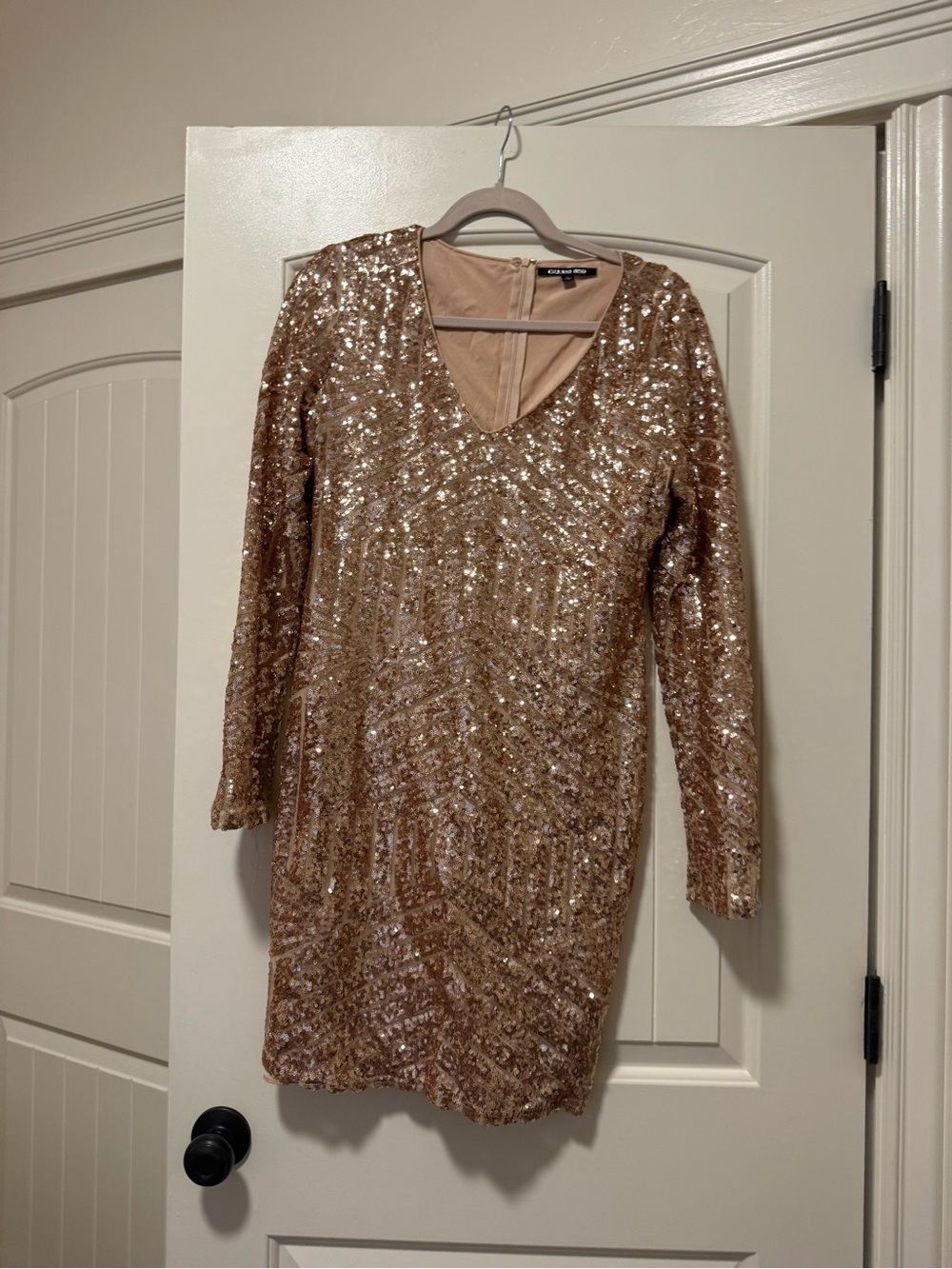 Gianni Bini Rose Gold Sequin V-Neck Long Sleeve Dress